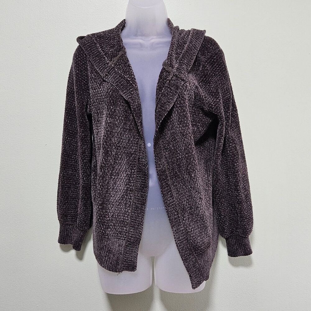 Hippie Rose green chenille open knit cardigan Large Boho Cabincore Cozycore Hood